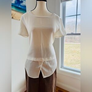 Ann Taylor Cream Layered Short Sleeve Blouse